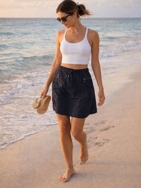 Nautica Beach Navy Nylon Skirt XL Coastal Utility Sporty Zip Pocket Y2K Gorpcore